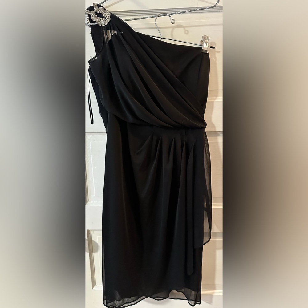 EUC Kathy Robert’s formal black one-shoulder womens draped front ruched back 10